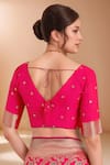 Buy_Samyukta Singhania_Pink Embroidery, Zari V-neck Woven Banarasi Silk Saree With Blouse 