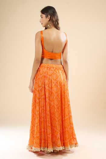 Khwaab By Sanjana Lakhani_Orange Silk Zari Square Neck Printed Lehenga Set _Online_at_Aza_Fashions