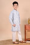 Taber Tikri_Blue Cotton Embroidery Thread Work Kurta And Pant Set _Online_at_Aza_Fashions