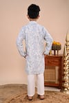 Shop_Taber Tikri_Blue Cotton Embroidery Thread Work Kurta And Pant Set _at_Aza_Fashions