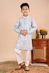 Shop_Taber Tikri_Blue Cotton Embroidery Thread Work Kurta And Pant Set _Online_at_Aza_Fashions