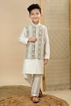Buy_Taber Tikri_Off White Silk, Cotton Embroidery, Mirrors Faux Work Bundi And Kurta Set _at_Aza_Fashions