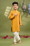 Taber Tikri_Yellow Silk Beads, Mirrors Embroidered Bundi And Kurta Set _Online_at_Aza_Fashions