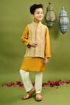 Shop_Taber Tikri_Yellow Silk Beads, Mirrors Embroidered Bundi And Kurta Set _Online_at_Aza_Fashions
