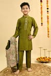 Shop_Taber Tikri_Olive Green Silk Zari Embroidered Bundi And Kurta Set _Online_at_Aza_Fashions