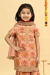 Taber Tikri_Peach Chanderi Zari, Tassels Mughal Pattern Kurta Set _Online_at_Aza_Fashions