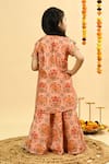 Shop_Taber Tikri_Peach Chanderi Zari, Tassels Mughal Pattern Kurta Set _at_Aza_Fashions