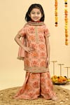 Buy_Taber Tikri_Peach Chanderi Zari, Tassels Mughal Pattern Kurta Set _at_Aza_Fashions