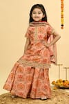 Shop_Taber Tikri_Peach Chanderi Zari, Tassels Mughal Pattern Kurta Set _Online_at_Aza_Fashions