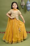 Buy_Taber Tikri_Mustard Chanderi, Tissue Mirrors, Tassels, Gota Embroidery Pure Lehenga Set _at_Aza_Fashions