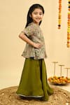 Buy_Taber Tikri_Olive Green Chinon Zari Work Top And Sharara Set _Online_at_Aza_Fashions