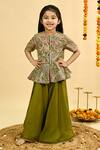 Buy_Taber Tikri_Olive Green Chinon Zari Work Top And Sharara Set _at_Aza_Fashions