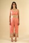 Shop_Naintara Bajaj_Peach Tissue Embroidery, Zari Scoop Neck Anjum Kurta And Palazzo Set _Online_at_Aza_Fashions
