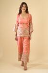 Naintara Bajaj_Peach Tissue Embroidery, Zari Scoop Neck Anjum Kurta And Palazzo Set _at_Aza_Fashions