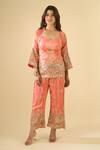Buy_Naintara Bajaj_Peach Tissue Embroidery, Zari Scoop Neck Anjum Kurta And Palazzo Set _at_Aza_Fashions