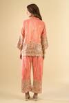 Naintara Bajaj_Peach Tissue Embroidery, Zari Scoop Neck Anjum Kurta And Palazzo Set _Online_at_Aza_Fashions