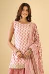 Shop_Naintara Bajaj_Pink Cotton Round Neck Block Print Kurta Set _Online_at_Aza_Fashions