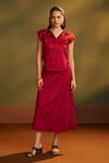 Buy_Savaaya_Red Viscose Sequins, Beads V-neck Crushed Handwork Top And Skirt Set _at_Aza_Fashions