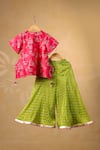 Shop_Casa Ninos_Green Chanderi, Tissue Embroidery, Tassels Kurta And Sharara Set _at_Aza_Fashions