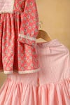 Shop_Casa Ninos_Peach Cotton Lace Floral Print Kurta And Sharara Set _Online_at_Aza_Fashions