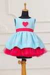 Casa Ninos_Pink Dupion Bows Heart Patch Blue Dress _Online_at_Aza_Fashions