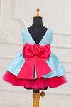 Shop_Casa Ninos_Pink Dupion Bows Heart Patch Blue Dress _at_Aza_Fashions