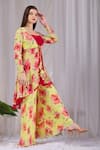 Buy_Damoiselle_Yellow Viscose Georgette Beads, Pearls, Stones Floral Print Kurta Palazzo Set 