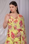 Buy_Damoiselle_Yellow Viscose Georgette Sequins, Stones, Citrus Bloom Draped Cape Sharara Set 