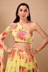 Shop_Damoiselle_Pink Viscose Georgette Embroidery One Shoulder Soleil Bloom Printed Lehenga Set _Online_at_Aza_Fashions