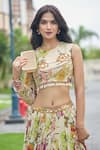 Shop_Damoiselle_Ivory Viscose Georgette Beads, Pearls, Wildflower Whimsy Printed Lehenga Set _Online_at_Aza_Fashions