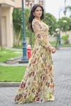 Damoiselle_Ivory Viscose Georgette Beads, Pearls, Wildflower Whimsy Printed Lehenga Set _at_Aza_Fashions