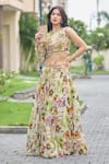Buy_Damoiselle_Ivory Viscose Georgette Beads, Pearls, Wildflower Whimsy Printed Lehenga Set 