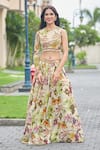 Buy_Damoiselle_Ivory Viscose Georgette Beads, Pearls, Wildflower Whimsy Printed Lehenga Set _at_Aza_Fashions