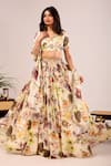 Shop_Damoiselle_Ivory Viscose Georgette Embroidery Dori Meadow Floral Print Lehenga Set _Online_at_Aza_Fashions