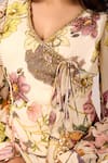 Shop_Damoiselle_Ivory Viscose Georgette Beads, Stones V-neck Dori Petal Printed Co-ord Pant Set 