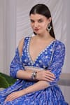 Buy_Damoiselle_Blue Viscose Georgette Embroidery, Beads V-neck Dori Neel Printed Lehenga Set _Online_at_Aza_Fashions