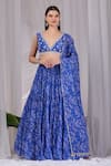 Damoiselle_Blue Viscose Georgette Embroidery, Beads V-neck Dori Neel Printed Lehenga Set _at_Aza_Fashions