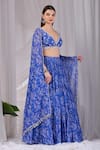 Buy_Damoiselle_Blue Viscose Georgette Embroidery, Beads V-neck Dori Neel Printed Lehenga Set 