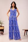 Buy_Damoiselle_Blue Viscose Georgette Beads, Mirrors Dori Lapis Printed Jacket Palazzo Set _Online_at_Aza_Fashions