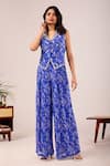 Shop_Damoiselle_Blue Viscose Georgette Beads, Mirrors Dori Lapis Printed Jacket Palazzo Set _Online_at_Aza_Fashions