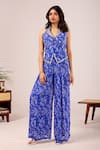 Buy_Damoiselle_Blue Viscose Georgette Beads, Mirrors Dori Lapis Printed Jacket Palazzo Set _at_Aza_Fashions
