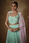 Buy_Renee label_Mint Net Embroidery, Sequins, Stones Square Neck Nyra Floral Lehenga Set _Online_at_Aza_Fashions