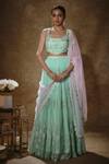 Buy_Renee label_Mint Net Embroidery, Sequins, Stones Square Neck Nyra Floral Lehenga Set _at_Aza_Fashions