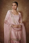 Buy_Renee label_Pink Viscose Georgette, Silk, Organza Embroidered Kurta And Gajji Salwar Set _Online_at_Aza_Fashions