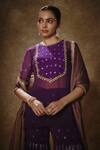 Renee label_Gold Viscose Georgette, Tissue Embroidery, Vamila Royal Purple Kurta Gharara Set _Online_at_Aza_Fashions