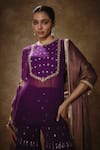 Shop_Renee label_Gold Viscose Georgette, Tissue Embroidery, Vamila Royal Purple Kurta Gharara Set _Online_at_Aza_Fashions
