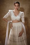 Renee label_Ivory Net Sequins, Stones, Ekasha Embroidered Soft Lehenga Set With Dupatta _Online_at_Aza_Fashions
