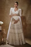 Shop_Renee label_Ivory Net Sequins, Stones, Ekasha Embroidered Soft Lehenga Set With Dupatta _Online_at_Aza_Fashions