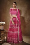 Buy_Renee label_Pink Net Embroidery, Sequins, Stones, Beads Round Neck Keisha Lehenga Set _at_Aza_Fashions
