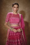 Renee label_Pink Net Embroidery, Sequins, Stones, Beads Round Neck Keisha Lehenga Set _Online_at_Aza_Fashions